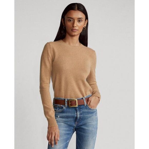 Polo Ralph Lauren Camel Washable Cashmere Long Sleeve Crewneck Sweater - Picture 1 of 13